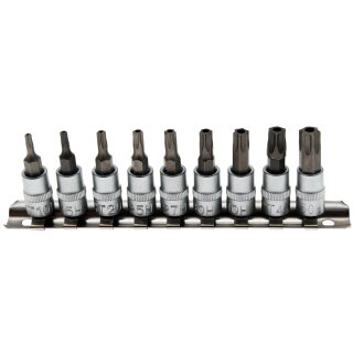BGS technic Bit-Einsatz-Satz | Antrieb Innenvierkant 6,3 mm (1/4") | T-Profil (für Torx) mit Bohrung T10 - T50 | 9-tlg.