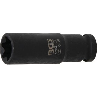 BGS technic Kraft-Steckschlüssel-Einsatz E-Profil, tief | Antrieb Innenvierkant 12,5 mm (1/2") | SW E22 mm