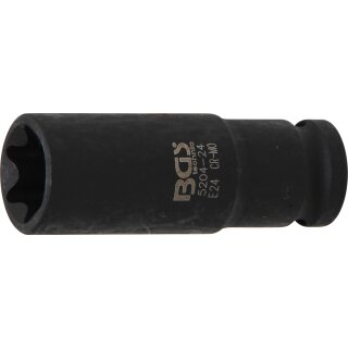 BGS technic Kraft-Steckschlüssel-Einsatz E-Profil, tief | Antrieb Innenvierkant 12,5 mm (1/2") | SW E24 mm