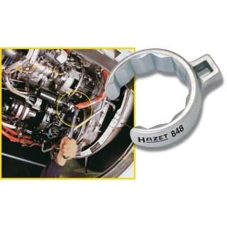 HAZET Ringschlüssel, Doppel-6kt, offen 848Z-18 | Vierkant10 mm (3/8 Zoll) | Außen-Doppel-Sechskant Profil | Innen-Vierkant (Robertson) 10 | 18