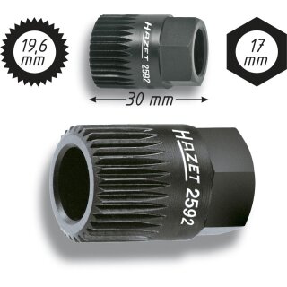 HAZET Keil(rippen)riemenscheibe-Adapter 2592 | Außen-Sechskant 17 mm | Vielzahn Profil | 19.6