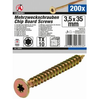 Kraftmann Mehrzweckschrauben | T-Profil (für Torx) T10 | 3,5 x 35 mm | 200 Stück