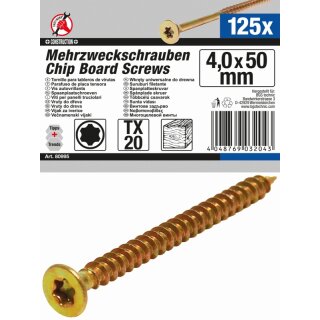 Kraftmann Mehrzweckschrauben | T-Profil (für Torx) T20 | 4,0 x 50 mm | 125 Stück