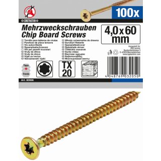 Kraftmann Mehrzweckschrauben | T-Profil (für Torx) T20 | 4,0 x 60 mm | 100 Stück