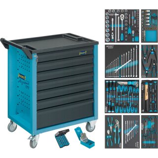 HAZET Werkstattwagen Assistent mit Sortiment 177-7/217 | Schubladen flach: 6?X 80 X 527 X 348 mm | Schubladen hoch: 1?X 165 X 527 X 348 mm | Anzahl Werkzeuge: 217
