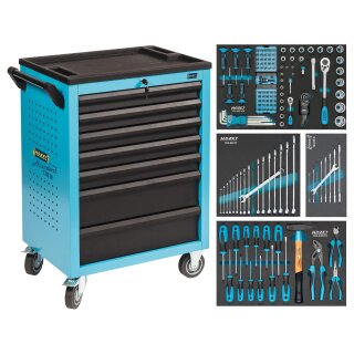 HAZET Werkstattwagen Assistent 178 N-7 mit 147 Werkzeugen 178N-7/147 | Schubladen flach: 5?X 80 X 527 X 348 mm | Schubladen hoch: 2?X 165 X 527 X 348 mm | Anzahl Werkzeuge: 147