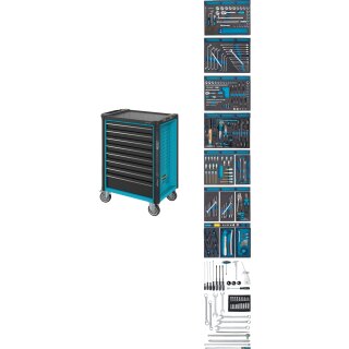 HAZET Werkstattwagen Assistent 179N-8-2700/296 | Schubladen flach: 7?X 77 X 522 X 398 mm | Schubladen hoch: 1?X 162 X 522 X 398 mm | Anzahl Werkzeuge: 296