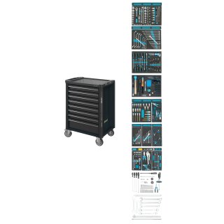 HAZET Werkstattwagen Assistent 179N-8-RAL7021/300 | Schubladen flach: 7?X 77 X 522 X 398 mm | Schubladen hoch: 1?X 162 X 522 X 398 mm | Anzahl Werkzeuge: 300