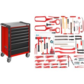 HAZET Werkstattwagen Assistent 179NX-7/65ALU | Schubladen flach: 5?X 77 X 522 X 398 mm | Schubladen hoch: 2?X 162 X 522 X 398 mm | Anzahl Werkzeuge: 65