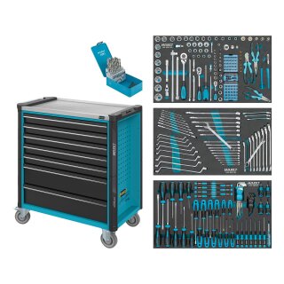 HAZET Werkstattwagen Assistent 179NXL-7/265 | Schubladen flach: 5?X 77 X 696 X 398 mm | Schubladen hoch: 2?X 162 X 696 X 398 mm | Anzahl Werkzeuge: 265