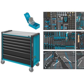 HAZET Werkstattwagen Assistent 179NXXL-7/340 | Schubladen flach: 5?X 77 X 870 X 398 mm | Schubladen hoch: 2?X 162 X 870 X 398 mm | Anzahl Werkzeuge: 340