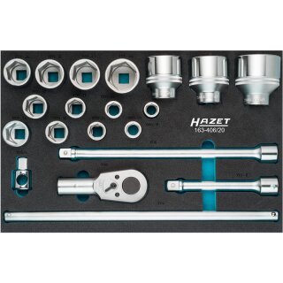 HAZET Steckschlüssel-Satz 163-406/20 | Vierkant20 mm (3/4 Zoll) | Außen-Sechskant Profil | Anzahl Werkzeuge: 20