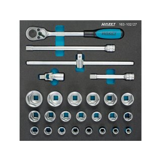 HAZET Steckschlüssel-Satz 163-102/27 | Vierkant12,5 mm (1/2 Zoll) | Außen-Sechskant-Tractionsprofil | Anzahl Werkzeuge: 26