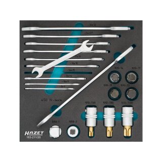 HAZET Schraubenschüssel- / Steckschlüssel-Satz 163-211/20 | Vierkant20 mm (3/4 Zoll) | Außen-Sechskant Profil, Innen-Sechskant Profil, Innen TORX® Profil | Anzahl Werkzeuge: 20