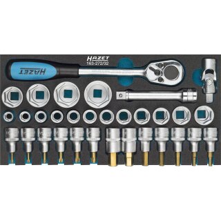 HAZET Steckschlüssel-Satz 163-272/32 | Vierkant12,5 mm (1/2 Zoll) | Außen-Doppel-Sechskant-Tractionsprofil, Innen TORX® Profil, Innen-Sechskant Profil | Anzahl Werkzeuge: 32