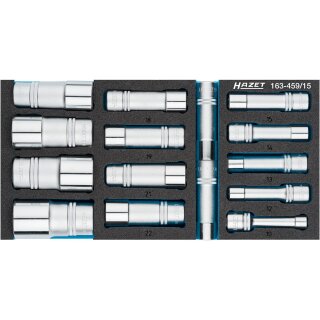 HAZET Steckschlüssel-Satz 163-459/15 | Vierkant12,5 mm (1/2 Zoll) | Außen-Sechskant-Tractionsprofil | Anzahl Werkzeuge: 15 | 10  32