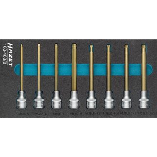 HAZET Schraubendreher-Steckschlüsseleinsatz Satz 163-468/8 | Vierkant12,5 mm (1/2 Zoll) | Innen-Sechskant Profil, Innen TORX® Profil | Anzahl Werkzeuge: 8