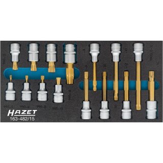 HAZET XZN Schraubendreher-Einsatz-Satz, Innen-Vierkant (Robertson) 12,5 , 15-teilig 163-482/15 | Vierkant12,5 mm (1/2 Zoll) | Innen Vielzahn Profil XZN | Anzahl Werkzeuge: 15 | M5  M12