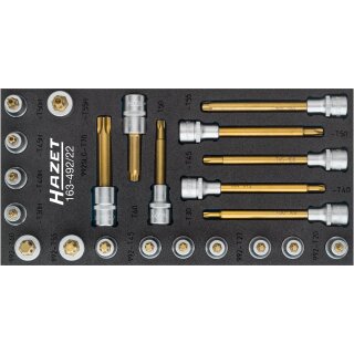 HAZET TORX® Schraubendreher-Steckschlüssel-Einsatz-Satz 163-492/22 | Vierkant12,5 mm (1/2 Zoll) | Innen TORX® Profil, Tamper Resistant TORX® Profil | Anzahl Werkzeuge: 22 | T?20  T?70