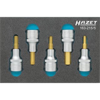 HAZET Schraubendreher-Steckschlüsseleinsatz Satz 163-215/5 | Vierkant12,5 mm (1/2 Zoll) | Innen-Sechskant Profil | Anzahl Werkzeuge: 5
