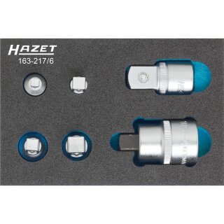 HAZET Adapter-Satz 163-217/6 | Vierkant6,3 mm (1/4 Zoll), Vierkant10 mm (3/8 Zoll), Vierkant12,5 mm (1/2 Zoll), Vierkant20 mm (3/4 Zoll) | Vierkant 6,3 mm (1/4 Zoll), Vierkant 10 mm (3/8 Zoll), Vierkant 12,5 mm (1/2 Zoll), Vierkant 20 mm (3/4 Zoll) | Anza