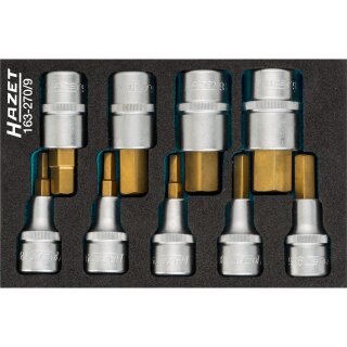 HAZET Schraubendreher-Steckschlüsseleinsatz Satz 163-270/9 | Vierkant12,5 mm (1/2 Zoll) | Innen-Sechskant Profil | Anzahl Werkzeuge: 9 | 5  19