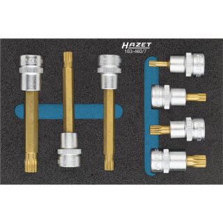 HAZET Schraubendreher-Steckschlüsseleinsatz Satz 163-460/7 | Vierkant10 mm (3/8 Zoll) | Innen Vielzahn Profil XZN | Anzahl Werkzeuge: 7 | M5  M10