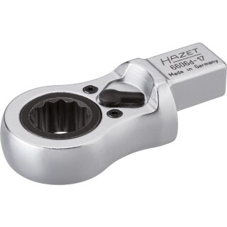 HAZET Einsteck Ratschen-Ringschlüssel 6606D-17 | Einsteck-Vierkant 14 X 18 mm | Außen-Doppel-Sechskant Profil | 17