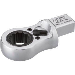 HAZET Einsteck Ratschen-Ringschlüssel 6606D-18 | Einsteck-Vierkant 14 X 18 mm | Außen-Doppel-Sechskant Profil | 18