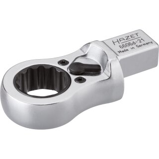 HAZET Einsteck Ratschen-Ringschlüssel 6606D-21 | Einsteck-Vierkant 14 X 18 mm | Außen-Doppel-Sechskant Profil | 21