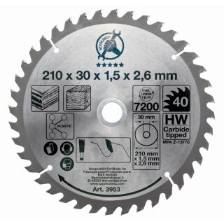 Kraftmann Hartmetall-Kreissägeblatt | Ø 210 x 30 x 2,6 mm | 40 Zähne