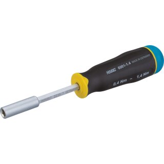 HAZET Drehmoment-Schraubendreher 6001-1.4/3 | Nm min-maX: 0.4 - 1.4 Nm | Toleranz: 10% | Sechskant6,3 (1/4 Zoll) | Anzahl Werkzeuge: 3