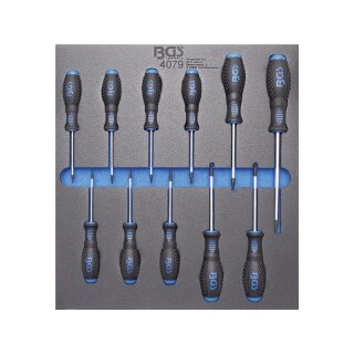 BGS technic Werkstattwageneinlage 2/3: Schraubendreher T-Profil (für Torx) | T6 - T40 | 11-tlg.