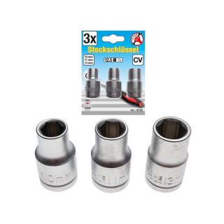 Kraftmann Steckschlüsseleinsatz-Satz | Antrieb 12,5 mm (1/2") | SW 10 - 11 - 13 mm | 3-tlg.