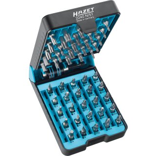 HAZET „BitE“-BoX  Bit-Satz 2240N/51 | Pozidriv Profil PZ, Sechskant6,3 (1/4 Zoll), Kreuzschlitz Profil PH, Tamper Resistant TORX® Profil, Innen-Sechskant Profil, Schlitz Profil, Innen TORX® Profil | Anzahl Werkzeuge: 51