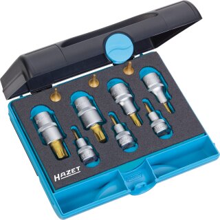 HAZET Werkzeug-Satz TORX® 1557/10 | Vierkant6,3 mm (1/4 Zoll), Vierkant10 mm (3/8 Zoll), Vierkant12,5 mm (1/2 Zoll) | Innen TORX® Profil | Anzahl Werkzeuge: 10