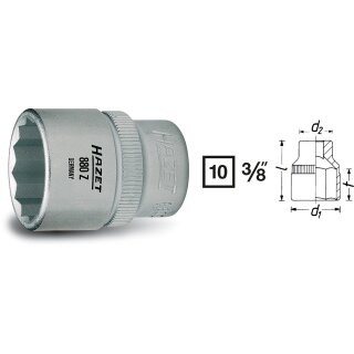 HAZET Steckschlüssel-Einsatz (Doppel-6kt.) 880Z-21 | Vierkant10 mm (3/8 Zoll) | Außen-Doppel-Sechskant-Tractionsprofil | 21