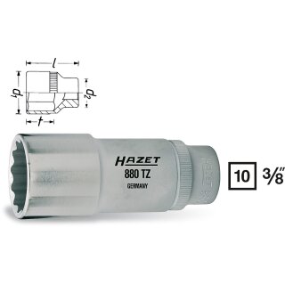 HAZET Steckschlüssel-Einsatz (Doppel-6kt.) 880TZ-12 | Vierkant10 mm (3/8 Zoll) | Außen-Doppel-Sechskant-Tractionsprofil | 12