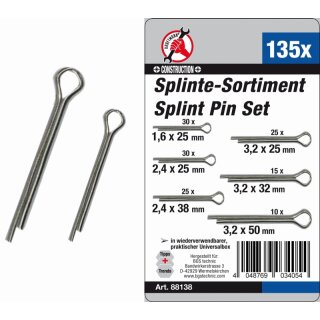 Kraftmann Splinte-Sortiment | Ø 1,6 - 3,2 mm | 135-tlg.