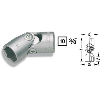 HAZET Gelenk Steckschlüssel-Einsatz (6kt.) 880G-17 | Vierkant10 mm (3/8 Zoll) | Außen-Sechskant-Tractionsprofil | 17