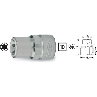 HAZET Steckschlüssel-Einsatz TORX® 880-E10 | Vierkant10 mm (3/8 Zoll) | Außen TORX® Profil