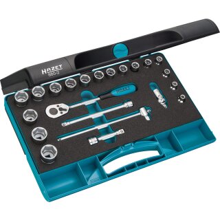 HAZET Steckschlüssel-Satz 880-2 | Vierkant10 mm (3/8 Zoll) | Außen-Sechskant-Tractionsprofil | Anzahl Werkzeuge: 22