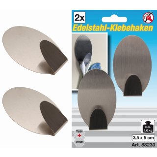 Kraftmann Edelstahl-Klebehaken | 35 x 50 mm | 1,0 kg | 2-tlg.