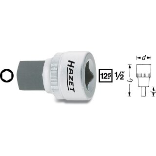 HAZET Schraubendreher-Steckschlüsseleinsatz 985-6 | Vierkant12,5 mm (1/2 Zoll) | Innen-Sechskant Profil | 6