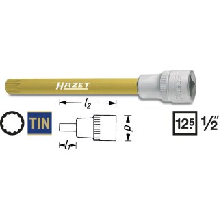 HAZET Schraubendreher-Steckschlüsseleinsatz 990SLG-10 | Vierkant12,5 mm (1/2 Zoll) | Innen Vielzahn Profil XZN | 120 mm