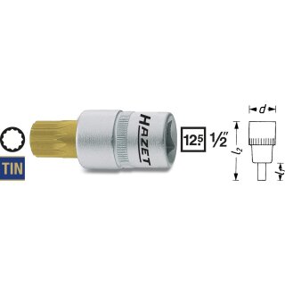HAZET Schraubendreher-Steckschlüsseleinsatz 990-12 | Vierkant12,5 mm (1/2 Zoll) | Innen Vielzahn Profil XZN | 55 mm