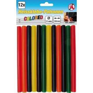 Kraftmann Heißklebe-Patronen | bunt | Ø 11 mm, 150 mm | 12-tlg.