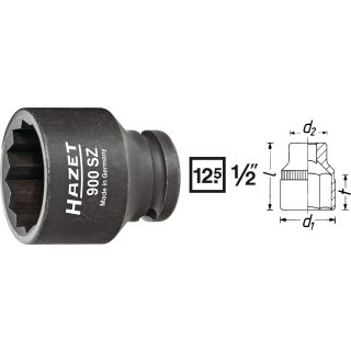 HAZET Schlag-, Maschinenschrauber Steckschlüssel-Einsatz (Doppel-6kt.) 900SZ-21 | Vierkant12,5 mm (1/2 Zoll) | Außen-Doppel-Sechskant-Tractionsprofil | 21