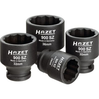 HAZET Antriebs-, Gelenk-, Achswellen-Satz 900SZ/4 | Vierkant12,5 mm (1/2 Zoll) | Außen-Doppel-Sechskant-Tractionsprofil | Anzahl Werkzeuge: 4 | 24  36