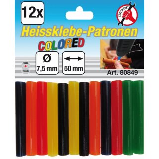 Kraftmann Heißklebe-Patronen | bunt | Ø 7,5 mm, 50 mm | 12-tlg.